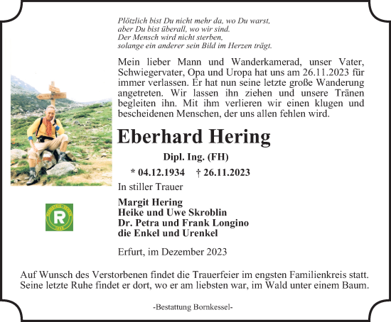 Traueranzeige von Eberhard Hering