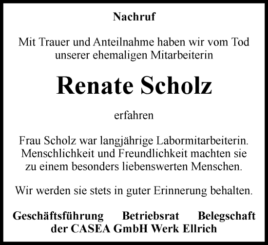 Traueranzeigen Von Renate Scholz Trauer In Thueringen De