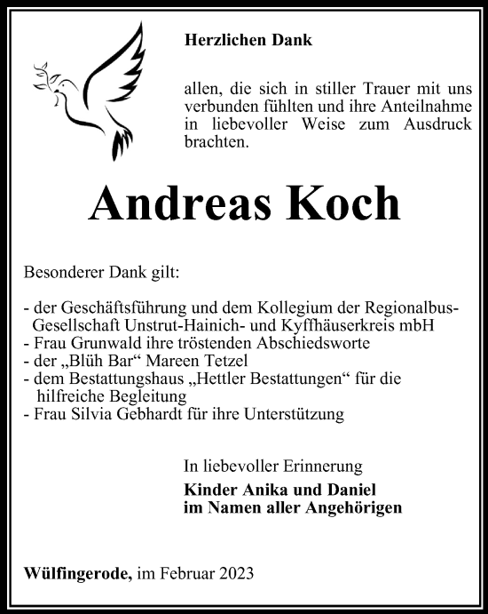 Traueranzeigen Von Andreas Koch Trauer In Thueringen De