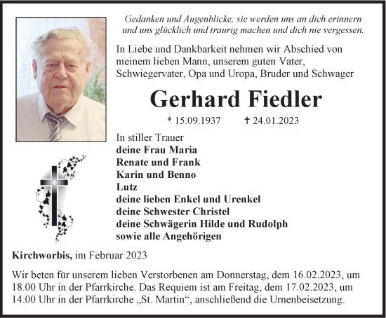 Traueranzeigen Von Gerhard Fiedler Trauer In Thueringen De