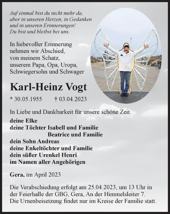 Traueranzeigen Von Karl Heinz Vogt Trauer In Thueringen De