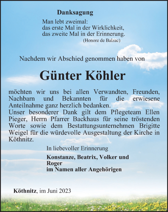 Traueranzeigen Von G Nter K Hler Trauer In Thueringen De