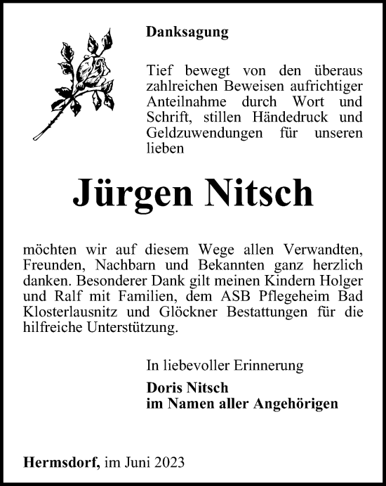 Traueranzeigen Von J Rgen Nitsch Trauer In Thueringen De