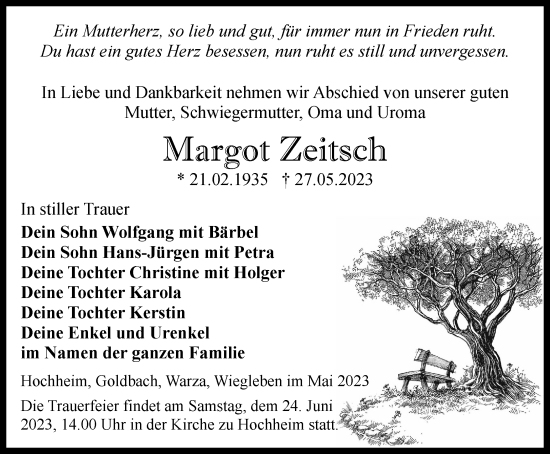 Traueranzeigen Von Margot Zeitsch Trauer In Thueringen De