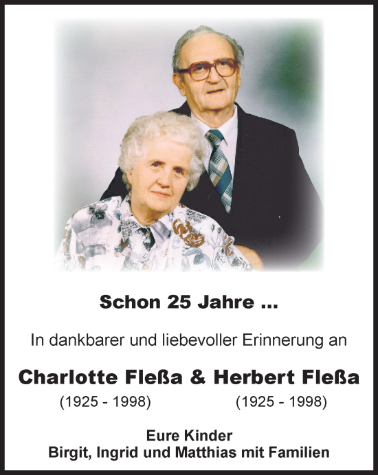 Traueranzeigen von Charlotte und Herbert Fleßa trauer in thueringen de