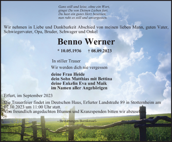 Traueranzeige von Benno Werner