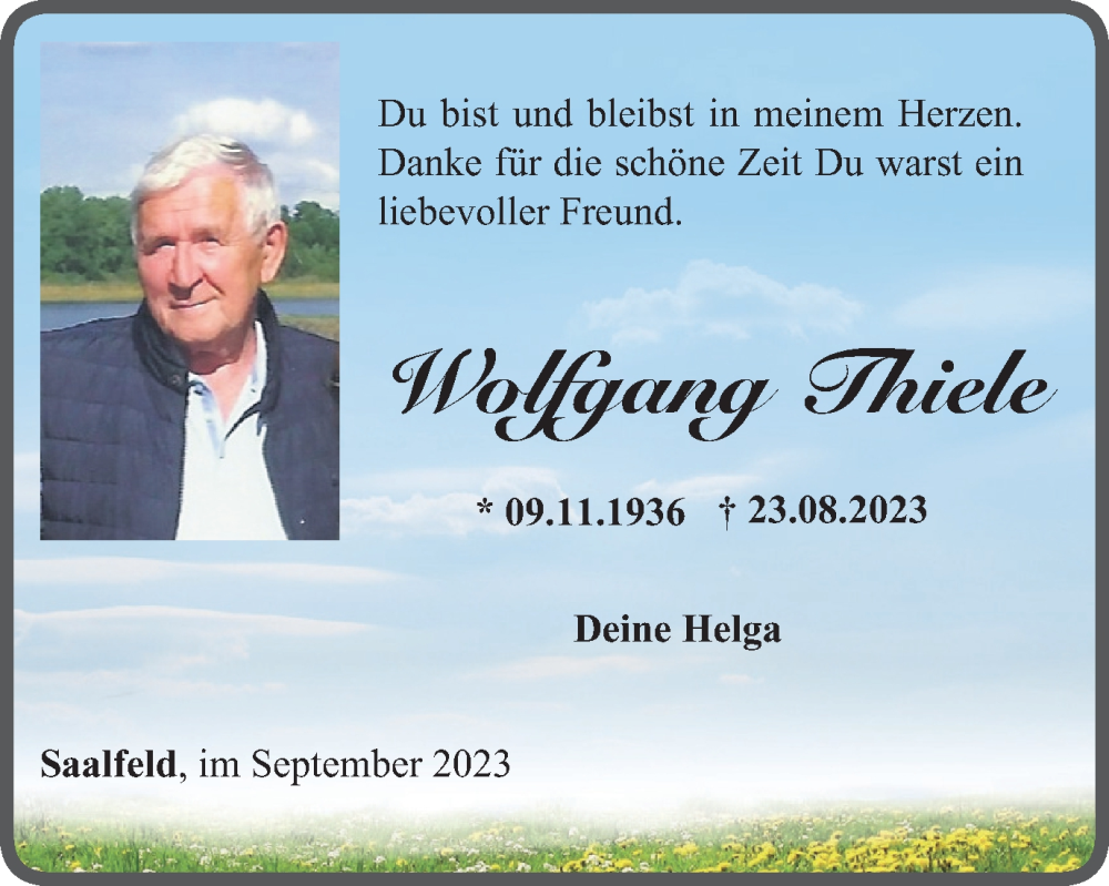 Traueranzeigen Von Wolfgang Thiele Trauer In Thueringen De