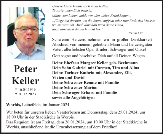 Traueranzeigen Von Peter Keller Trauer In Thueringen De