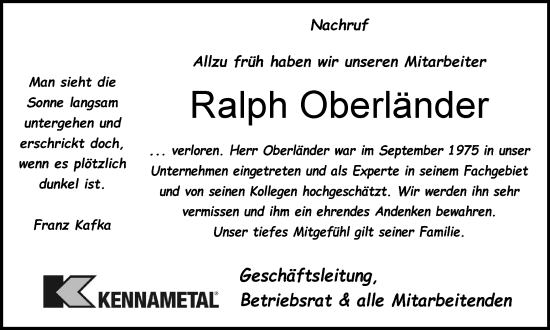 Traueranzeige von Ralph Oberländer von Ostthüringer Zeitung