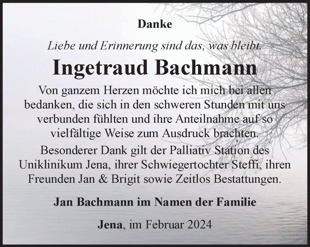 Traueranzeigen Von Ingetraud Bachmann Trauer In Thueringen De