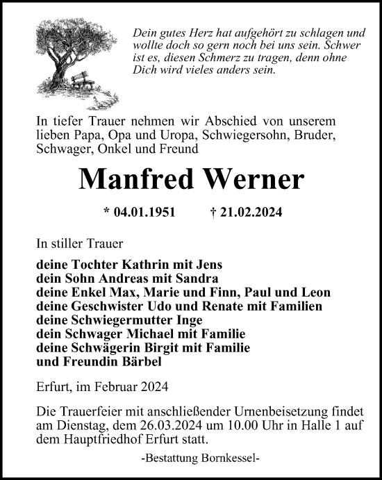 Traueranzeige von Manfred Werner