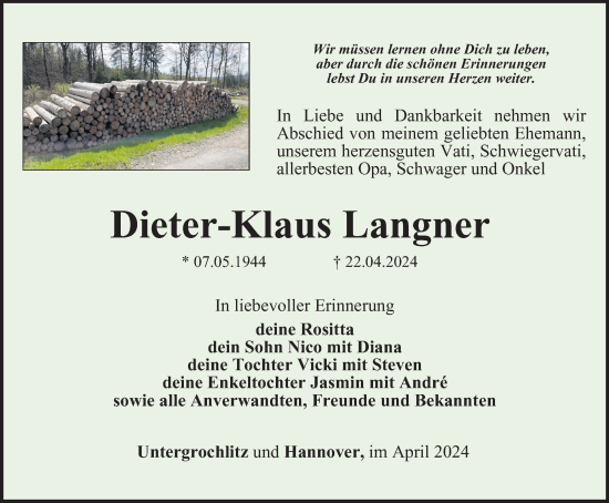 Traueranzeige von Dieter-Klaus Langner von Ostthüringer Zeitung