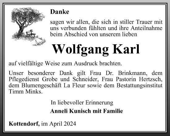 Traueranzeige von Wolfgang Karl von Thüringer Allgemeine, Thüringische Landeszeitung