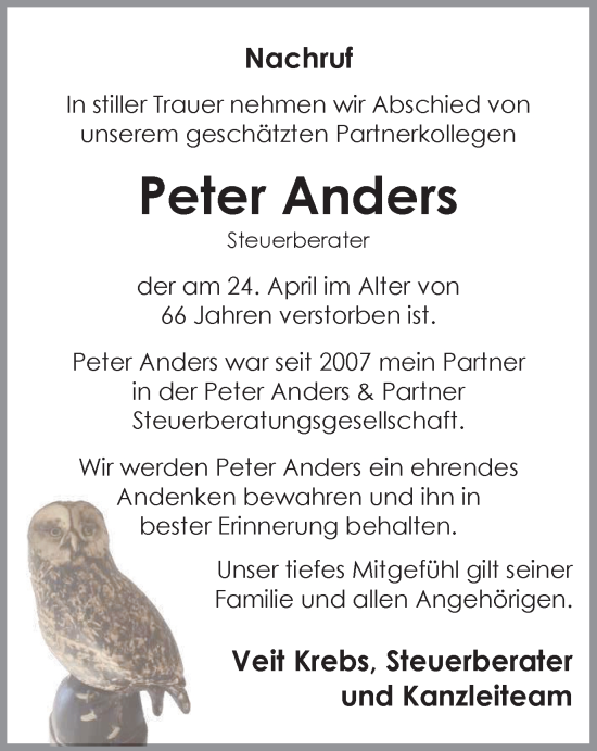Traueranzeige von Peter Anders von Thüringer Allgemeine