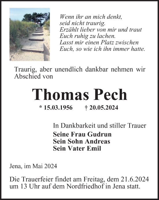 Traueranzeigen Von Thomas Pech Trauer In Thueringen De