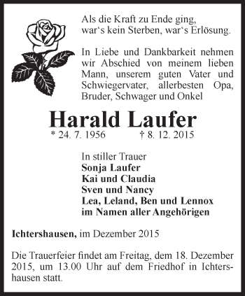 Traueranzeige von Harald Laufer von Thüringer Allgemeine