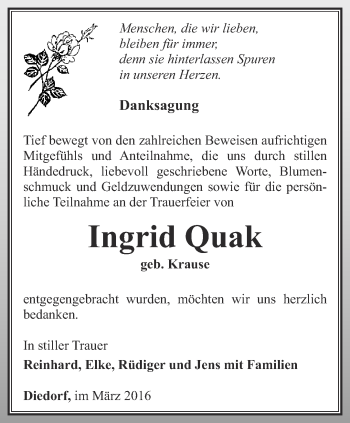 Traueranzeige von Ingrid Quak 