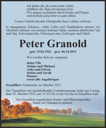 Traueranzeige von Peter Granold von Thüringer Allgemeine