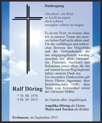 Traueranzeige von Ralf Döring von Thüringer Allgemeine