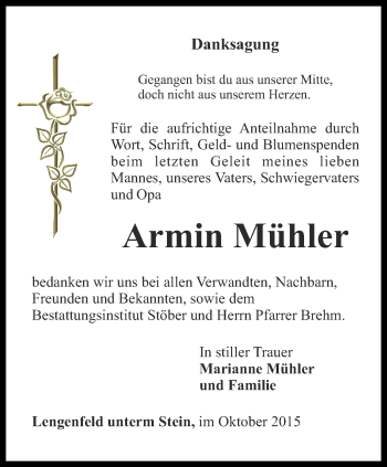 Traueranzeige von Armin Mühler von Thüringer Allgemeine, Thüringische Landeszeitung