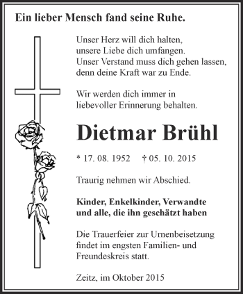 Traueranzeige von Dietmar Brühl von Thüringer Allgemeine, Thüringische Landeszeitung