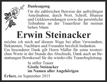 Traueranzeige von Erwin Steinacker von Thüringer Allgemeine, Thüringische Landeszeitung