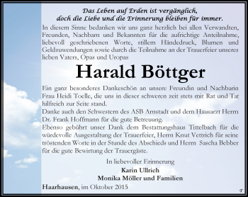 Traueranzeige von Harald Böttger von Thüringer Allgemeine