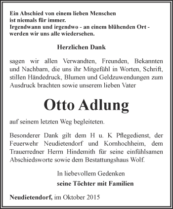 Traueranzeige von Otto Adlung von Thüringer Allgemeine, Thüringische Landeszeitung