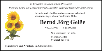 Traueranzeige von Bernd Jörg Geiße von Thüringer Allgemeine