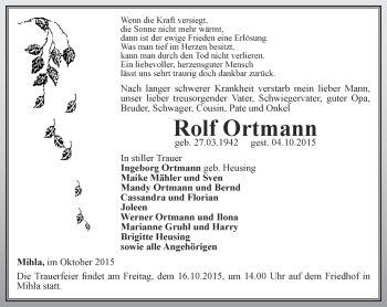 Traueranzeige von Rolf Ortmann von Thüringer Allgemeine, Thüringische Landeszeitung
