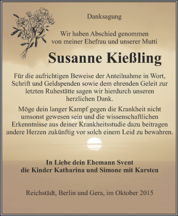 Traueranzeige von Susanne Kießling von Ostthüringer Zeitung