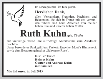 Traueranzeige von Ruth Kuhn von Thüringer Allgemeine