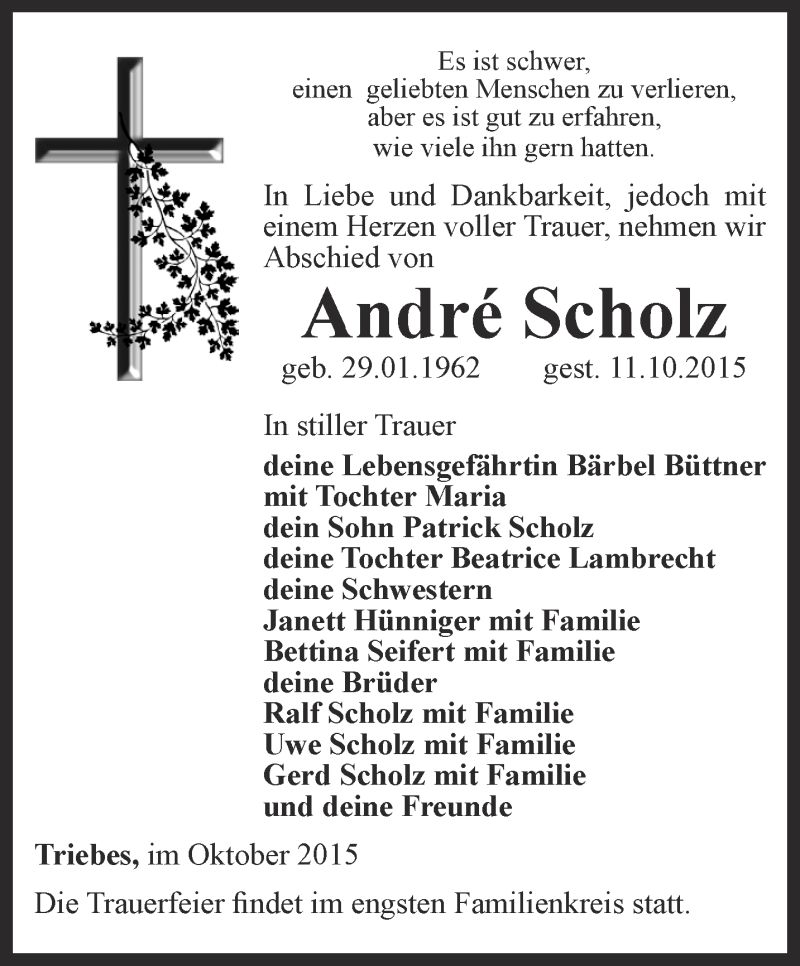 Traueranzeigen Von Andre Scholz | Trauer-in-thueringen.de