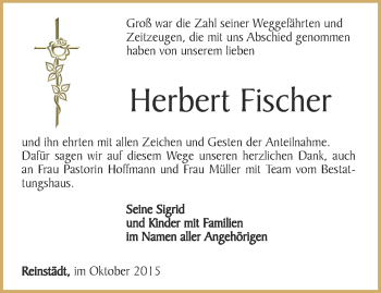 Traueranzeige von Herbert Fischer von Ostthüringer Zeitung, Thüringische Landeszeitung