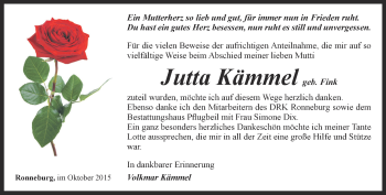 Traueranzeige von Jutta Kämmel von Ostthüringer Zeitung