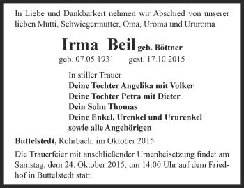 Traueranzeige von Irma Beil von Thüringer Allgemeine, Thüringische Landeszeitung