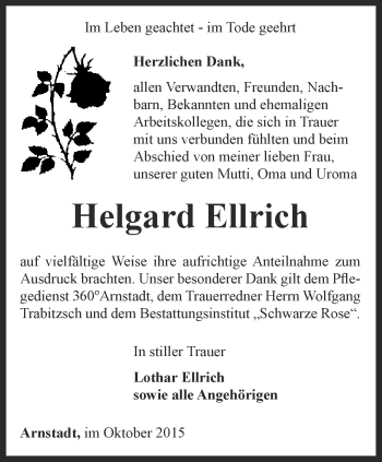 Traueranzeige von Helgard Ellrich von Thüringer Allgemeine