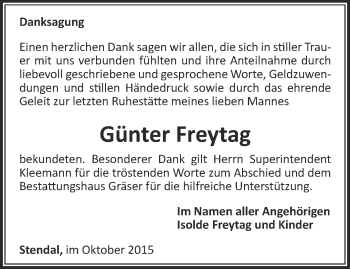 Traueranzeige von Günter Freytag von Thüringer Allgemeine, Thüringische Landeszeitung