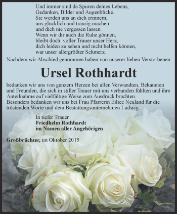 Traueranzeige von Ursel Rothhardt von Thüringer Allgemeine