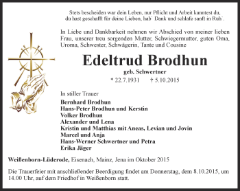 Traueranzeige von Edeltrud Brodhun von Thüringer Allgemeine