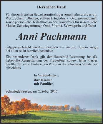 Traueranzeige von Anni Pachmann von Thüringer Allgemeine, Thüringische Landeszeitung