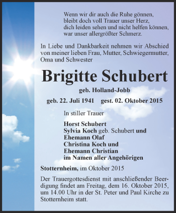 Traueranzeige von Brigitte Schubert