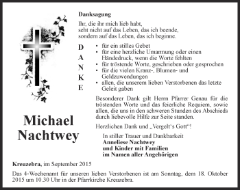 Traueranzeige von Michael Nachtwey von Thüringer Allgemeine