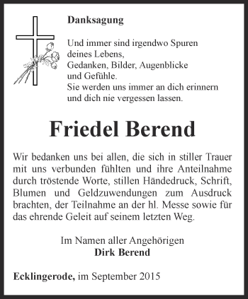 Traueranzeige von Friedel Berend von Thüringer Allgemeine