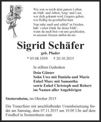 Traueranzeige von Sigrid Schäfer