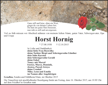Traueranzeige von Horst Hornig von Thüringer Allgemeine