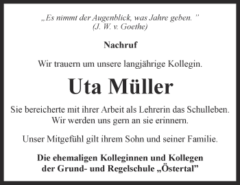 Traueranzeige von Uta Müller von Thüringer Allgemeine