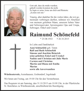 Traueranzeige von Raimund Schönefeld von Thüringer Allgemeine