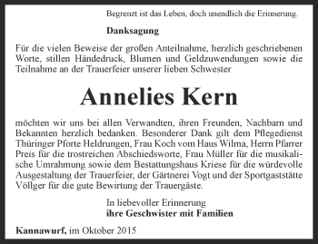 Traueranzeige von Annelies Kern von Thüringer Allgemeine