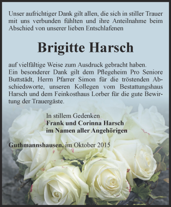 Traueranzeige von Brigitte Harsch von Thüringer Allgemeine